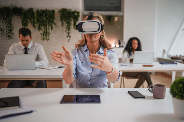 Person doing virtual reality in a classroom